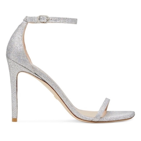 Stuart Weitzman Heels Nudistcurve Glitter Textile Square OpenToe 11 - Picture 1 of 12